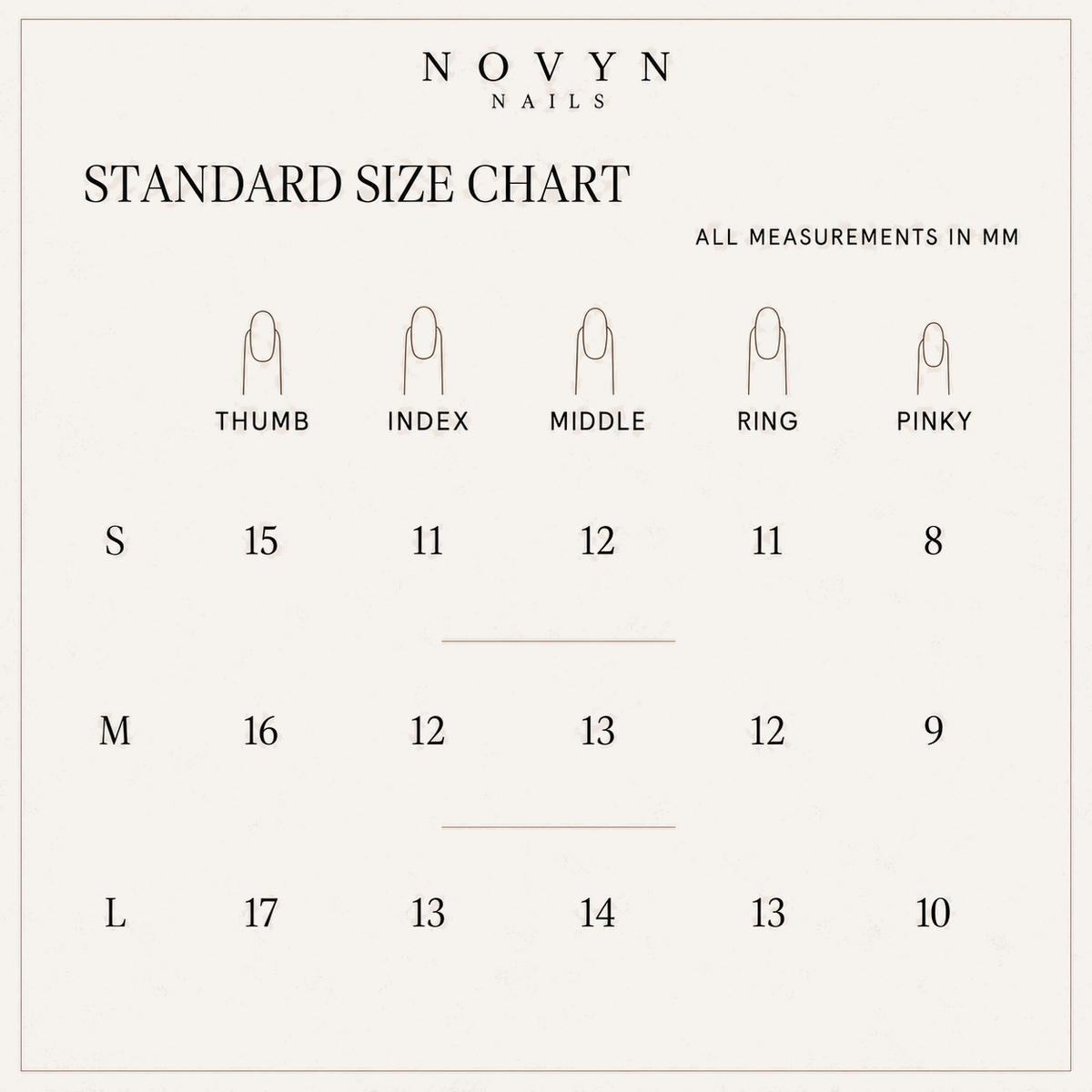 Novyn size guide v4 — standard size chart